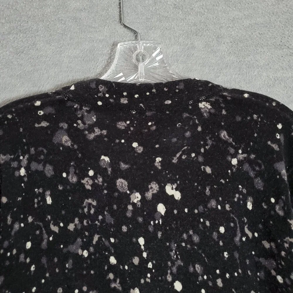 Tory Burch Women Sweater‎ Small Black Paint Splatter Cardigan 100% Merino Wool